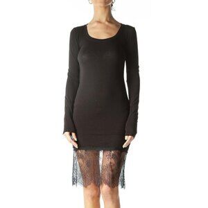 BCBG MaxAzria Black Stretch Long Sleeve Lace Detail Dress
